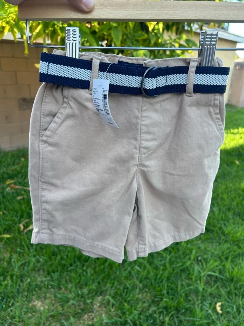 The Children's Place Khaki Shorts with Navy & White Belt